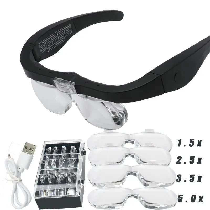 Electronics Repair Glasses - Head-mounted Magnifying Glasses With 2 LED